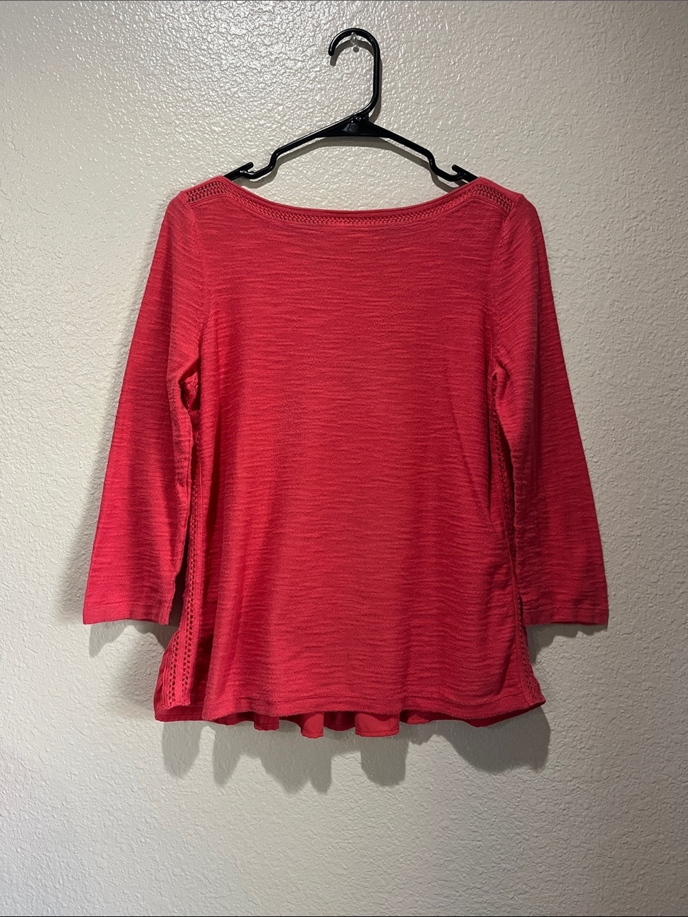 Women's Coral Pink Knit Boatneck Top Sz MP Flowy Boho Lightweight Cottage Core